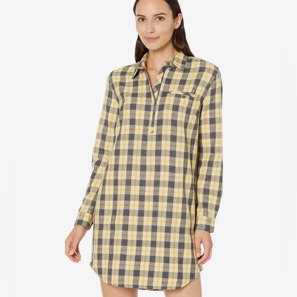 Toad&Co Bodie 1/4 Zip Long Sleeve Dress Yellow Plaid Size Large - Picture 1 of 7